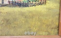 Tableau ancien huile paysage alpin Berghof années 1960 1970 cadre bois