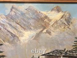 Tableau ancien huile paysage alpin Berghof années 1960 1970 cadre bois
