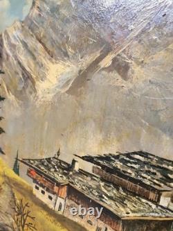 Tableau ancien huile paysage alpin Berghof années 1960 1970 cadre bois