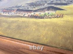 Tableau ancien huile paysage alpin Berghof années 1960 1970 cadre bois