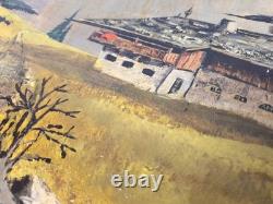 Tableau ancien huile paysage alpin Berghof années 1960 1970 cadre bois