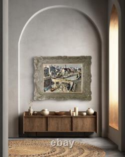 Tableau ancien huile paysage animé fauvisme péniche quai de Seine Cagninacci