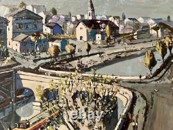 Tableau ancien huile paysage animé fauvisme péniche quai de Seine Cagninacci