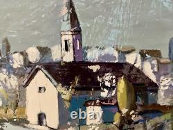 Tableau ancien huile paysage animé fauvisme péniche quai de Seine Cagninacci