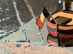Tableau ancien huile paysage animé fauvisme péniche quai de Seine Cagninacci
