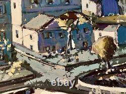Tableau ancien huile paysage animé fauvisme péniche quai de Seine Cagninacci