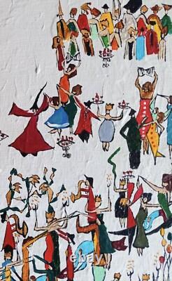 Tableau ancien huile paysage animé manège Chapiteau forain kermesse Art Naif