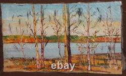 Tableau ancien huile paysage arbres