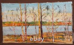 Tableau ancien huile paysage arbres