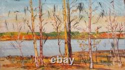 Tableau ancien huile paysage arbres