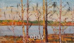 Tableau ancien huile paysage arbres