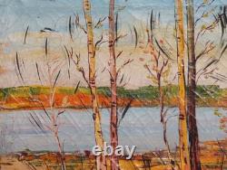 Tableau ancien huile paysage arbres