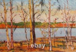 Tableau ancien huile paysage arbres