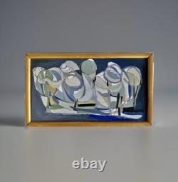 Tableau ancien huile paysage cubique foret composition abstraite signé