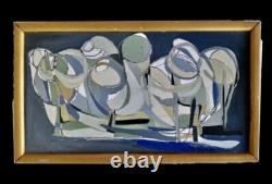 Tableau ancien huile paysage cubique foret composition abstraite signé