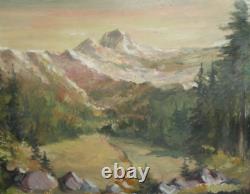Tableau ancien huile paysage de montagne