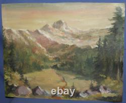 Tableau ancien huile paysage de montagne