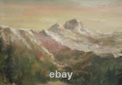 Tableau ancien huile paysage de montagne