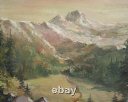 Tableau ancien huile paysage de montagne
