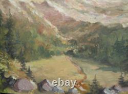 Tableau ancien huile paysage de montagne