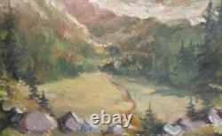 Tableau ancien huile paysage de montagne