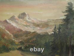Tableau ancien huile paysage de montagne