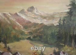 Tableau ancien huile paysage de montagne