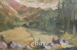 Tableau ancien huile paysage de montagne