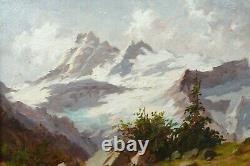 Tableau ancien huile paysage de montagne Allemagne signé Karl Vukovic XXème