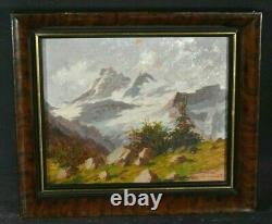 Tableau ancien huile paysage de montagne Allemagne signé Karl Vukovic XXème