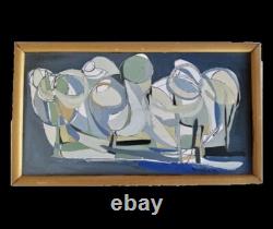Tableau ancien huile paysage foret composition abstraite signé
