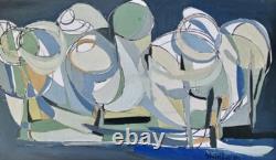 Tableau ancien huile paysage foret composition abstraite signé