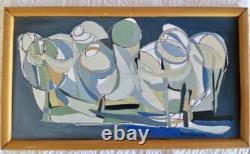 Tableau ancien huile paysage foret composition abstraite signé