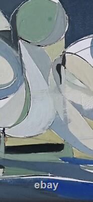 Tableau ancien huile paysage foret cubique composition abstraite signé