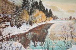 Tableau ancien huile paysage hiver