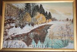 Tableau ancien huile paysage hiver