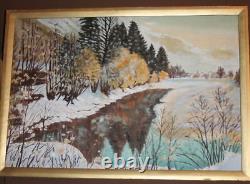 Tableau ancien huile paysage hiver