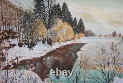 Tableau ancien huile paysage hiver