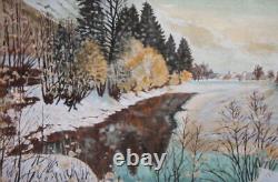 Tableau ancien huile paysage hiver