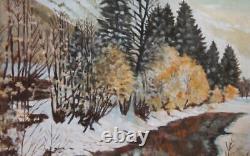 Tableau ancien huile paysage hiver