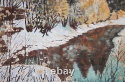 Tableau ancien huile paysage hiver