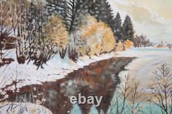 Tableau ancien huile paysage hiver