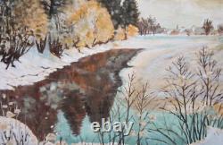 Tableau ancien huile paysage hiver