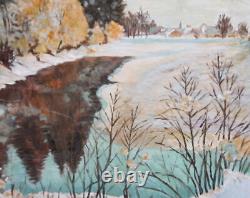 Tableau ancien huile paysage hiver