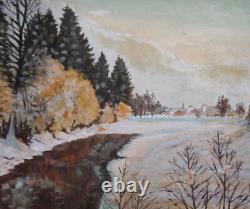 Tableau ancien huile paysage hiver