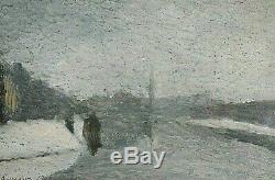 Tableau ancien huile paysage littoral animé signé Crochard Impressionnisme XXe