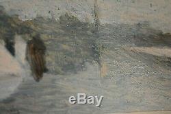 Tableau ancien huile paysage littoral animé signé Crochard Impressionnisme XXe