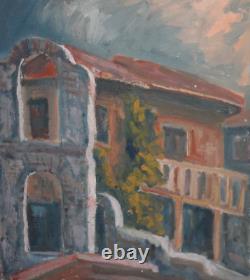 Tableau ancien huile paysage maison