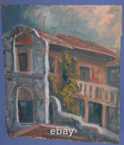 Tableau ancien huile paysage maison