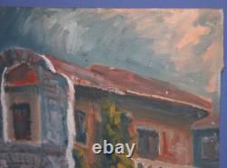 Tableau ancien huile paysage maison